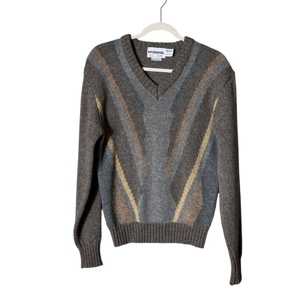 Vintage McGregor Wool Grandpa Sweater Size Medium 70s Heritage Preppy Forest